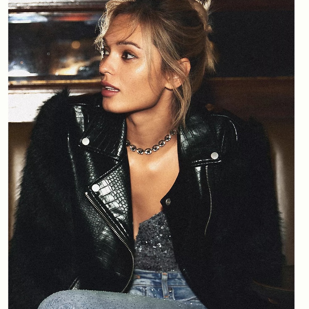 Azalea Wang Nolla Moto Jacket with Faux Fur Sleeves